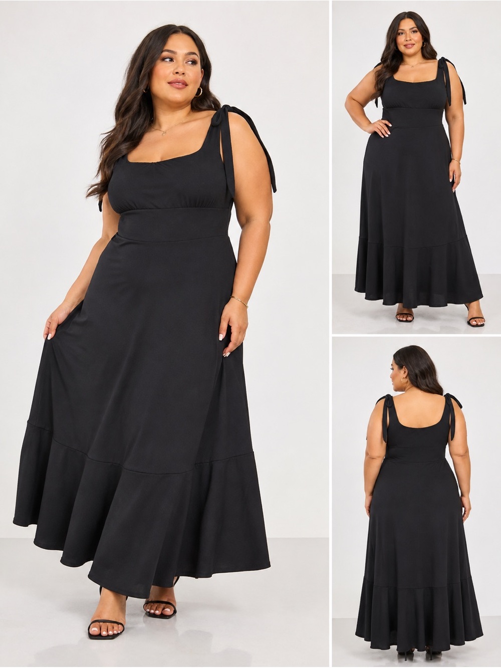 Rebdolls Black Maxi Dress with Tie Shoulder Straps
